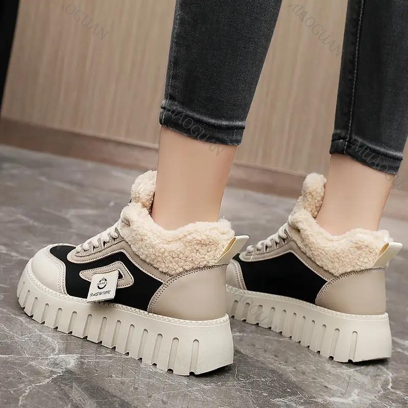 Fashion Autumn Winter Women'S Plush Lined Thickened Warm Outdoor Sports Snow Boots Comfortable Thick Sole Cotton Shoes Sneakers Botines