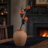 Simulated Pumpkin with Leaves Artificial Stems, Halloween Black Branch Maple Leaves, Fake Orange Smiling Face Gothic Floral Arrangement for