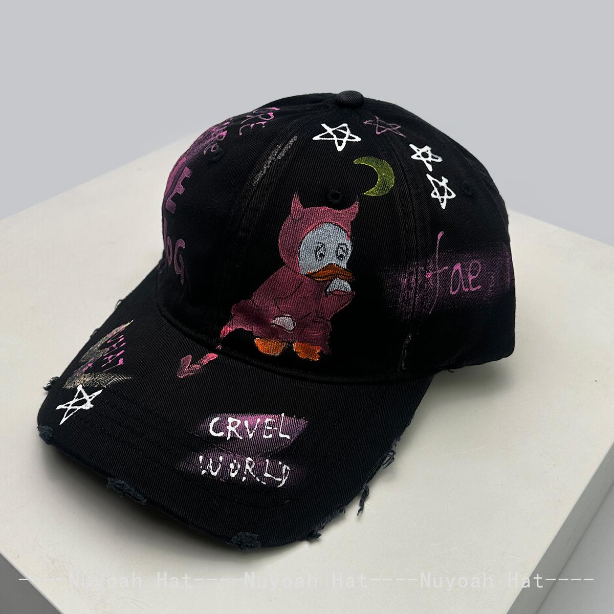 

New Men Women Hand-Drawn Devil Duck Star Letters Baseball Hats Sunshade Niche Versatile Street Peaked Caps Fashion Ins Personal 56-60cm