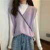 Dámský pletený svetr vesta s výstřihem do V - Podzimní/zimní bez rukávů vrstvený top
