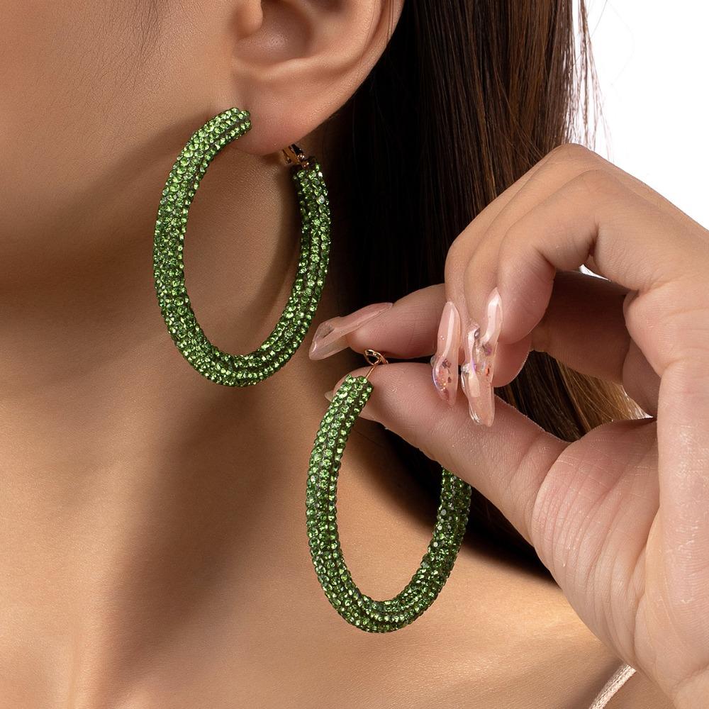 

Handmade Colorful Rhinestone Earring Colorful Rhinestone Women Earrings Crystal Hoop Earring Gift зелений