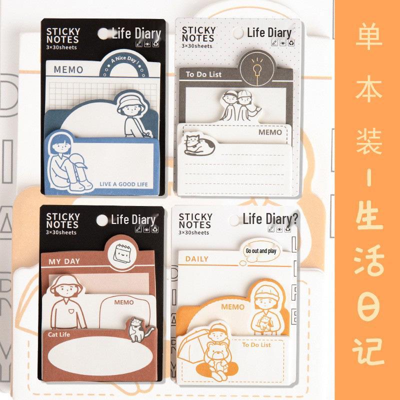 Colorful Cartoon Sticky Note Pad - Tearable, Cute Office Stationery for Students One Book Price [Single Book 90 Sheets]