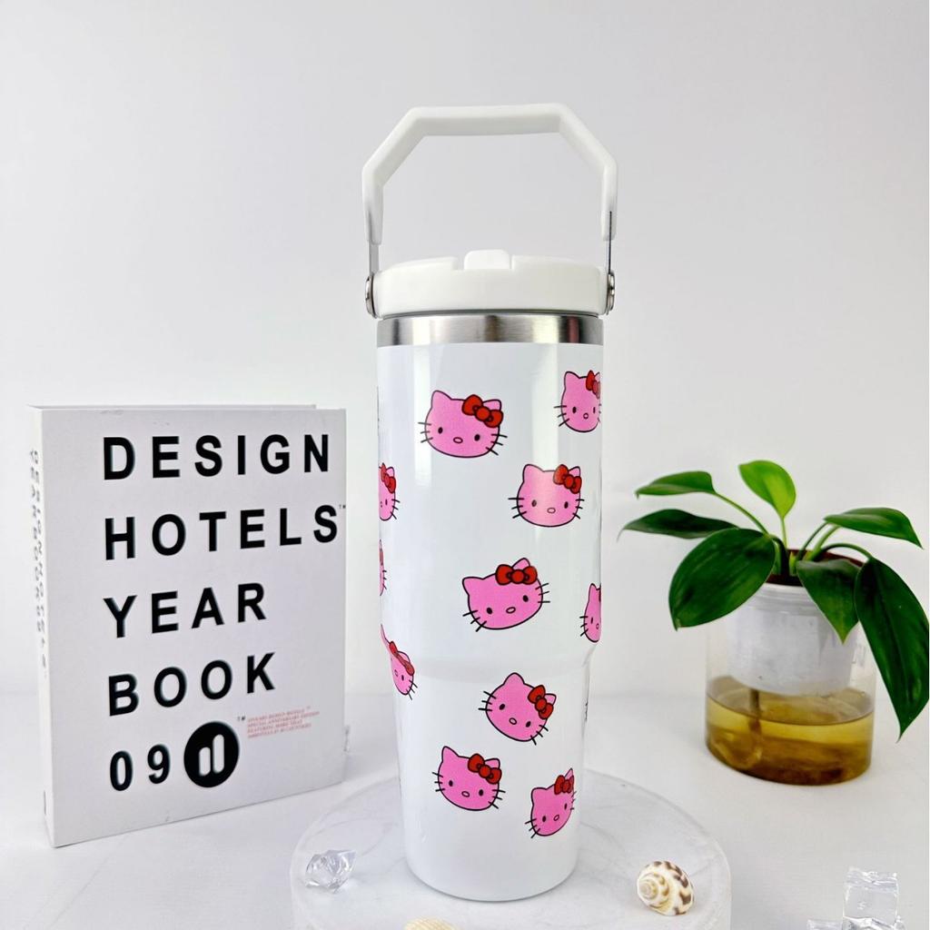 30Oz Car Cup 304 Stainless Steel Vacuum Insulation Cold Preservation Handle Cup Cartoon Kt Cat Car Cup Ice Bar