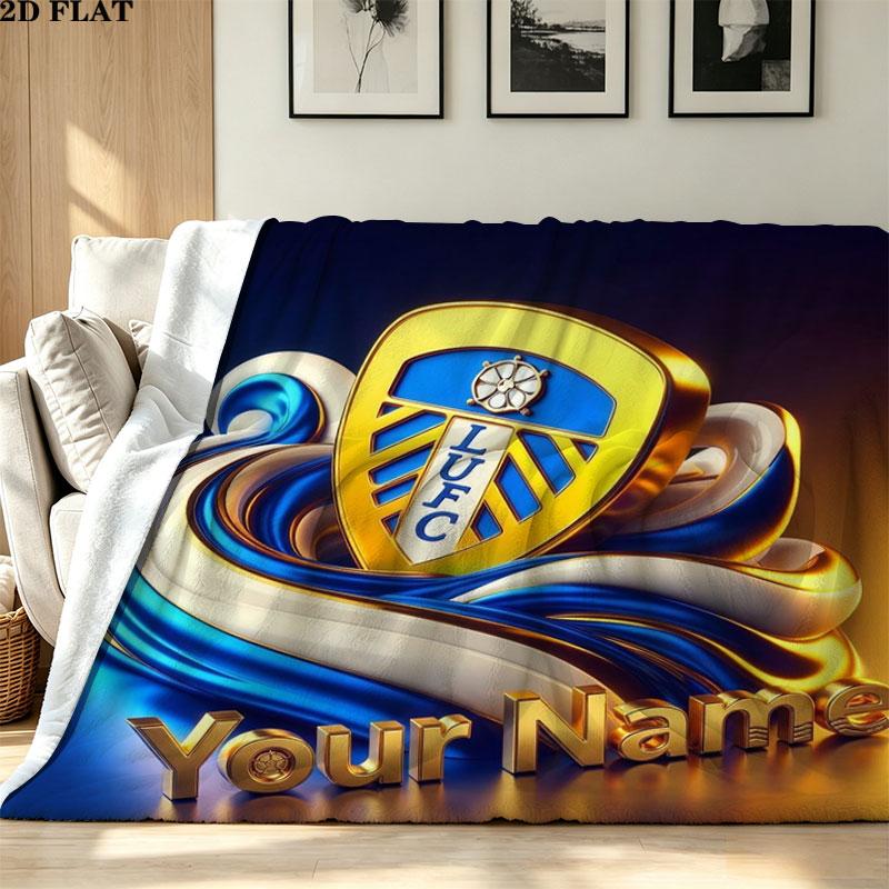 1PC Leeds United Custom Name Patterned Flannel Blanket Suitable For All Seasons for Home Decor Warmth and Comfort Gifts Holiday Present