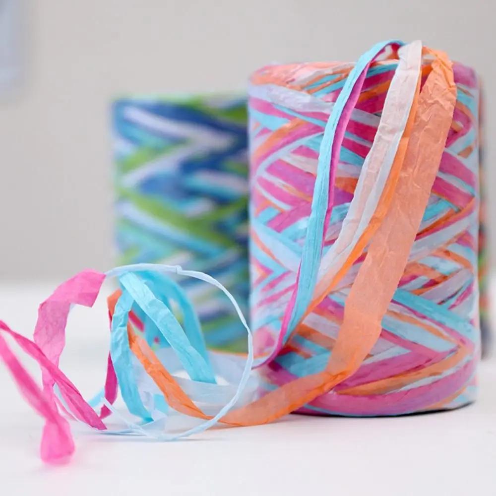 200m/Rulle Raffiapapperstråd Flerfärgad Miljövänlig Virkgarn DIY Handgjord Naturlig Raffia Flätad Tråd Presentinslagning