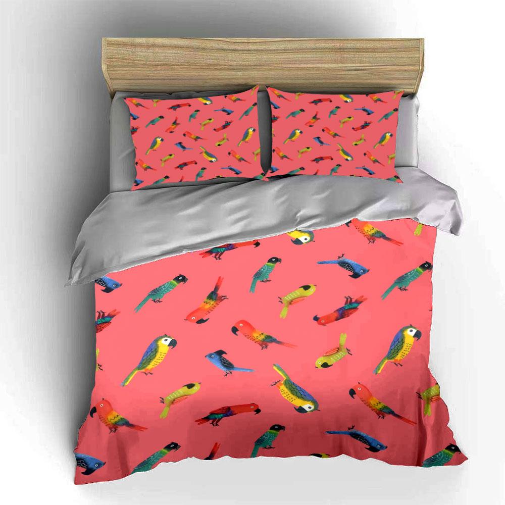 "Colorful Parrot Print Decor Set" Bedding Set with 1 Duvet Cover 2 Pillowcases Single Double King Queen Gift