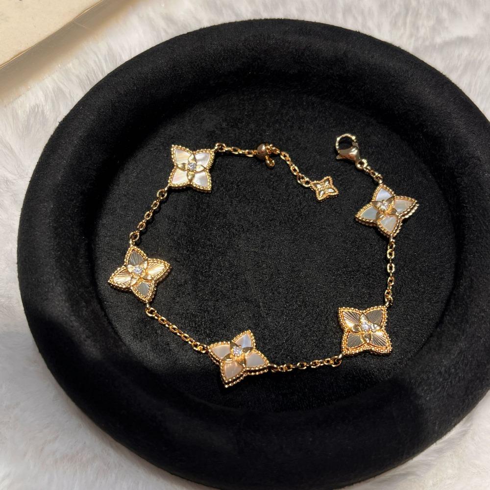 Purple Chalcedony Laser Four-leaf Clover Five-flower Bracelet Retro Palace Style Sweetelegantnew Arrival Women's Bracelet