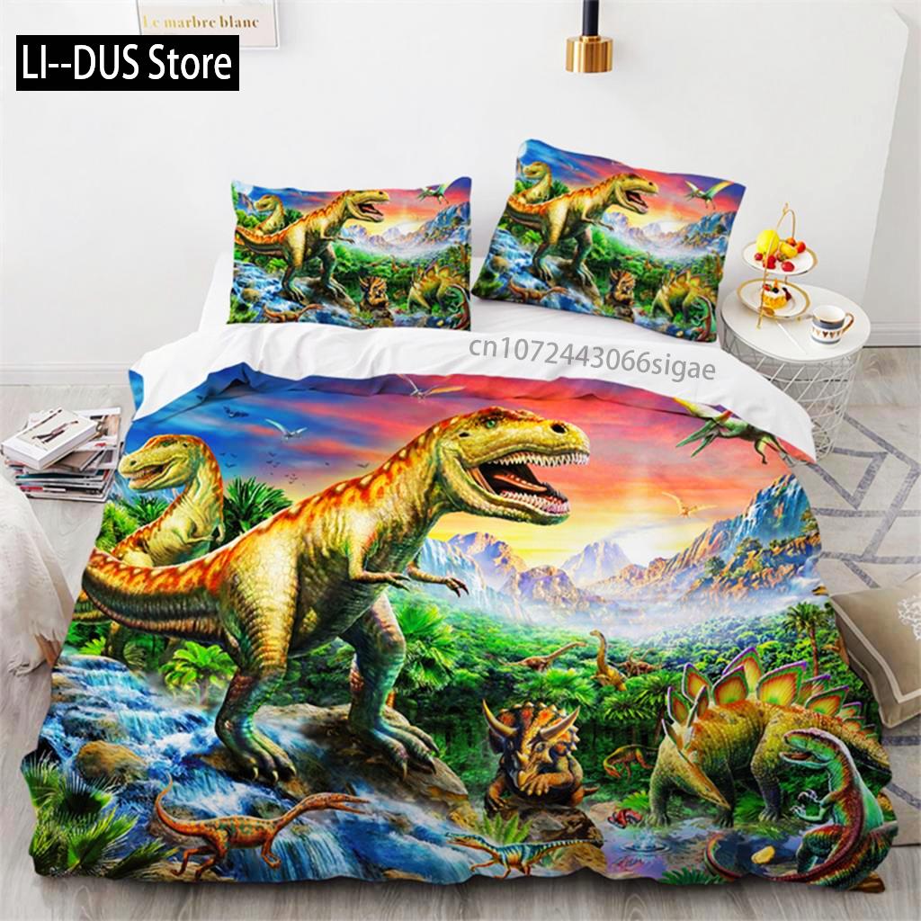 

Comforter Dinosaur Microfiber 3D Animal Comforter Jurassic World Park Dinosaur Bedding Set Kids Teens Gift Room Decor Comforter (quilt)-EU Single(135*200cm)3pcs