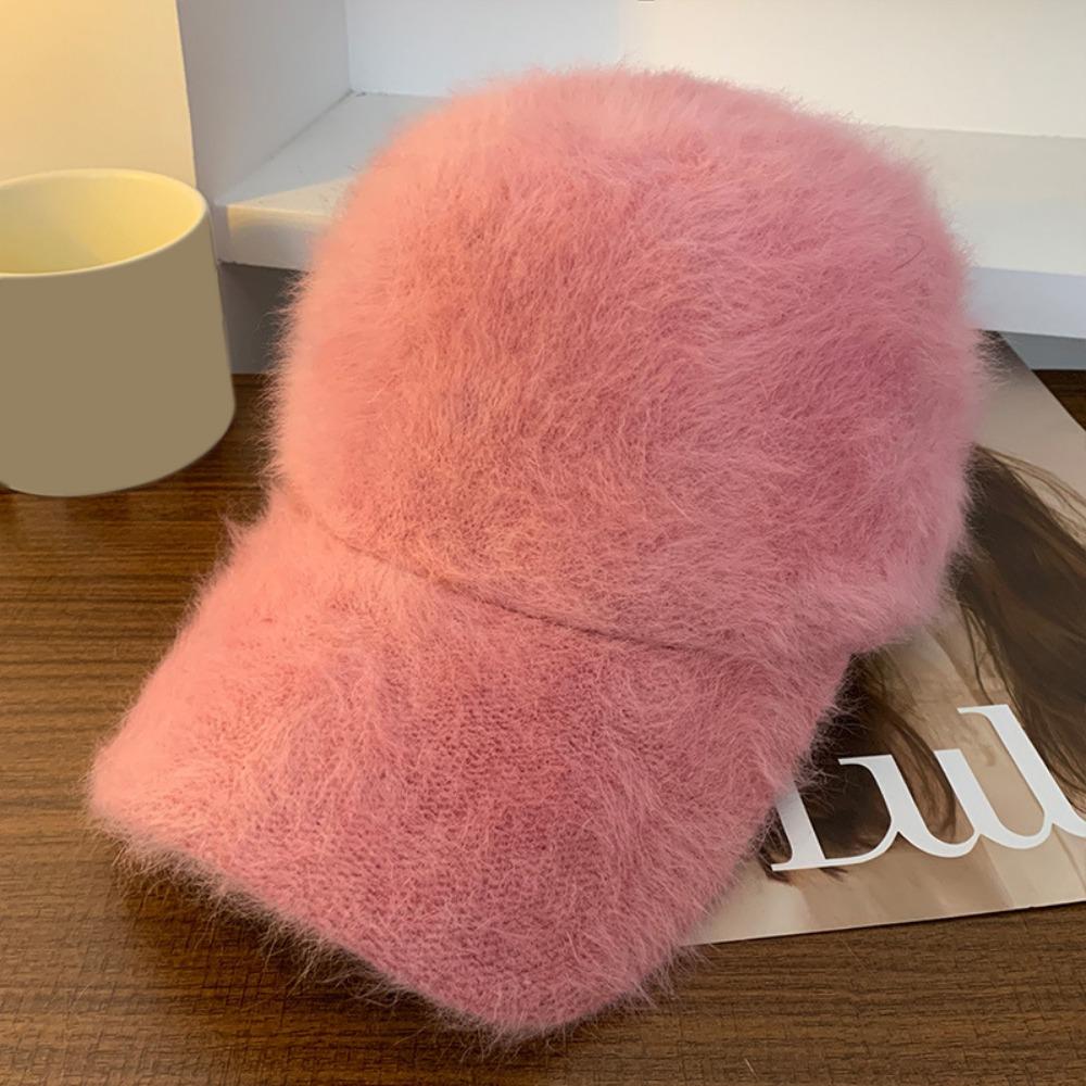 Solid Color Women's Baseball Cap Adjustable Winter Warm Hat Versatile Plush Dubill Cap  Daily