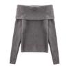 Mode Elegant Enkelkrage Off-shoulder Pullovertröja Dam Vår Höst Inre Casual Enkel Långärmad Underdel Stickad Slim Fit Topp
