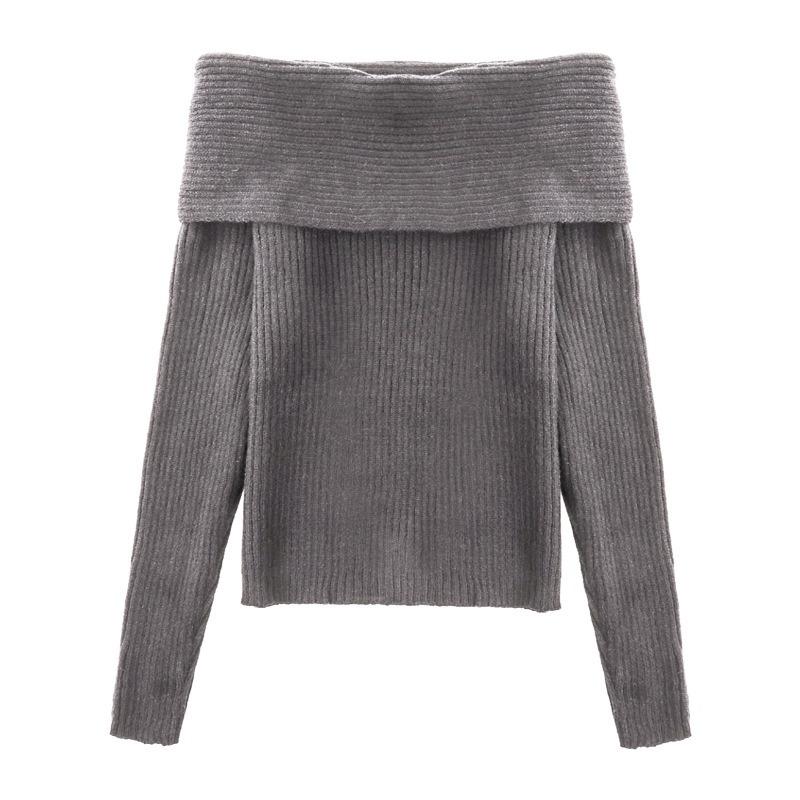 Mode Elegant Enkelkrage Off-shoulder Pullovertröja Dam Vår Höst Inre Casual Enkel Långärmad Underdel Stickad Slim Fit Topp