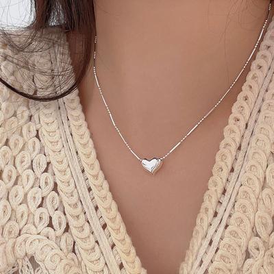 Sterling Heart Pendant Necklace Women Adjustable Bamboo Chain Lightweight Fashionable Locket Jewelry Daily