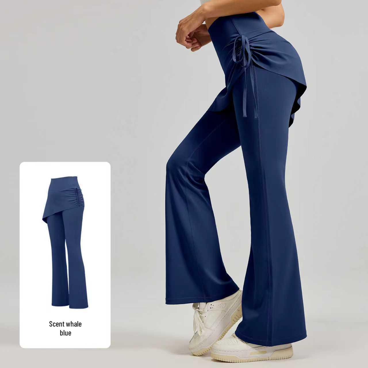Spring Summer High Waist Wrinkled Flare Yoga Skirt Pants - Quick Dry, Elastic, Hip-Lifting S