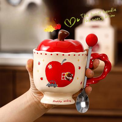 Niedlicher Apfelbecher mit Deckel Keramiktasse Souvenir Trinkwasserbecher Büro Hochwertig aussehende Kaffeetasse Weihnachten