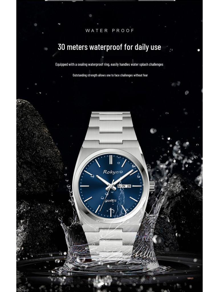 Men's Cross-Border Waterproof Quartz Watch - Slim, Stylish Business Design with Dual Calendar