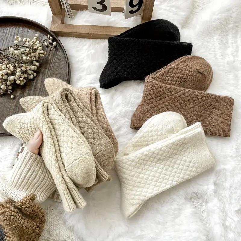 6 Pairs Elegant Women Plush Mid Tube Socks Fashionable Autumn Winter Soft Comfortable Warm Plush Solid Color Casual Socks