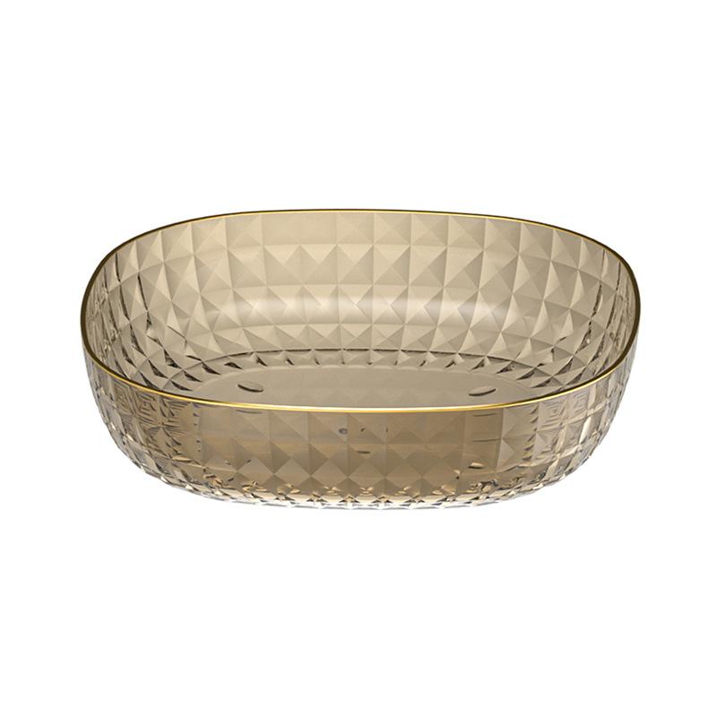 Light Luxury Gold Edge Square Fruit Tray Home Large Capacity Plastic Vegetable Salad Meal Tray Living Room Snack Candy Tray