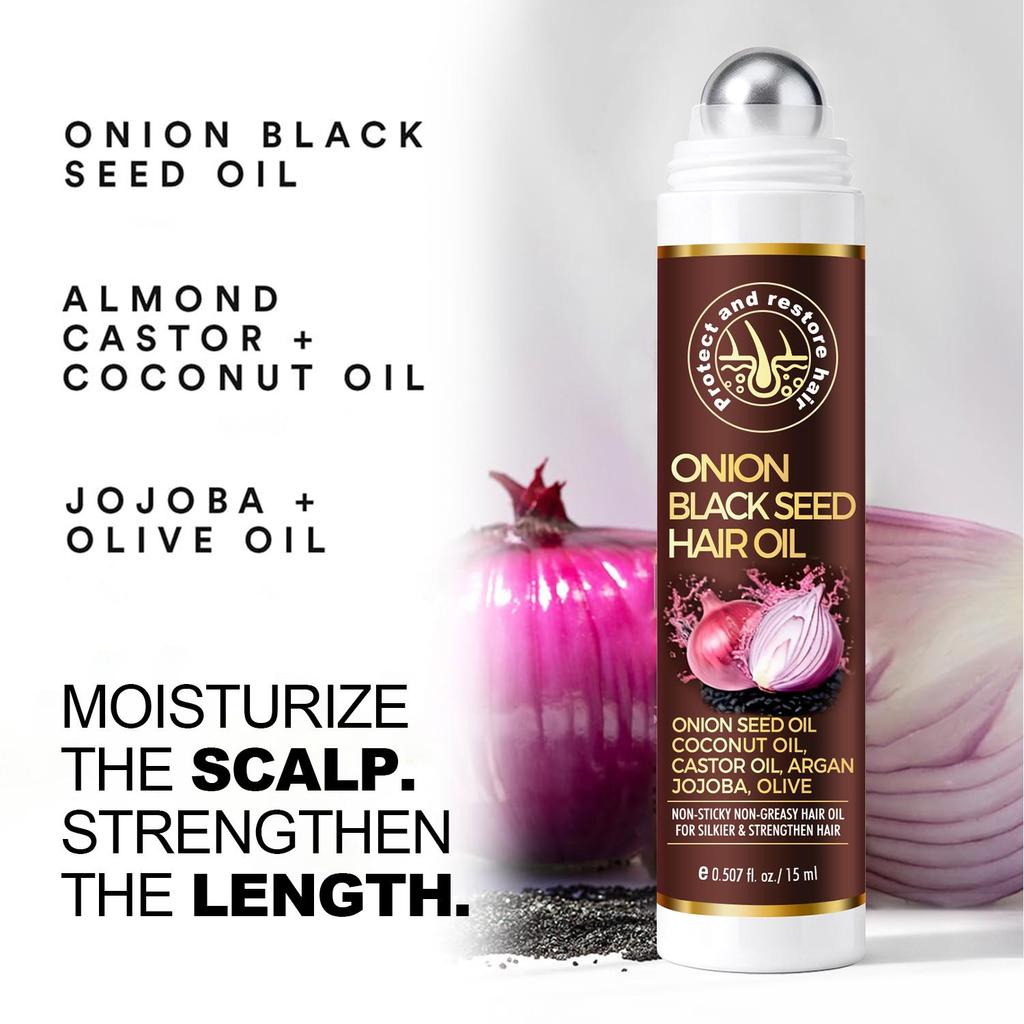 Onion Black Seed Hair Oil-Prevending Hair Breakage-Strength Hair-Essentail Oils Boosts Shine-Suitable For All Hair Types, 15ml