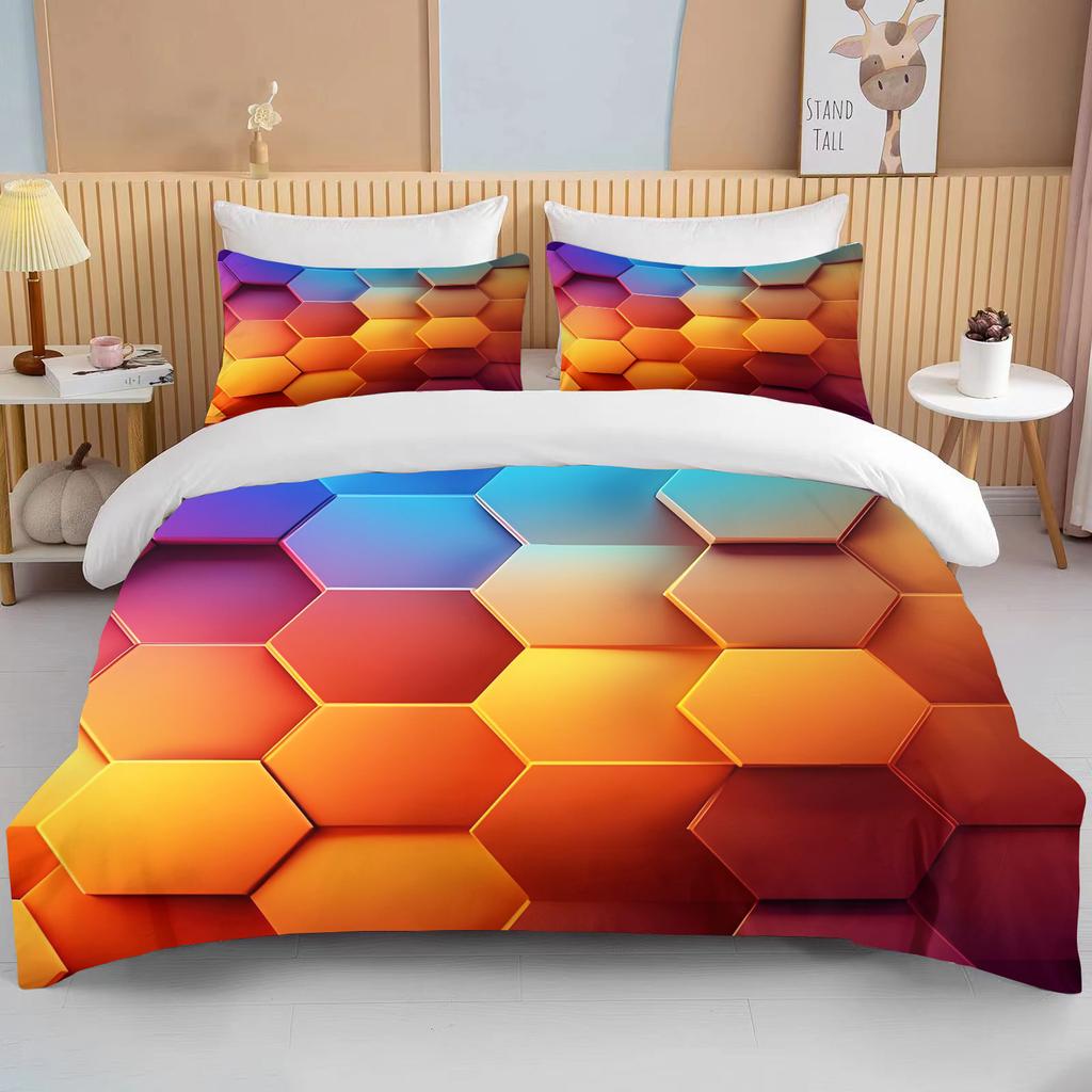 3D Geometric Hexagonal Rhombus Print Bedding Set Duvet Cover 1 Duvet Cover 2 Pillowcases Adult and Kids Bedding Set Luxury Gifts