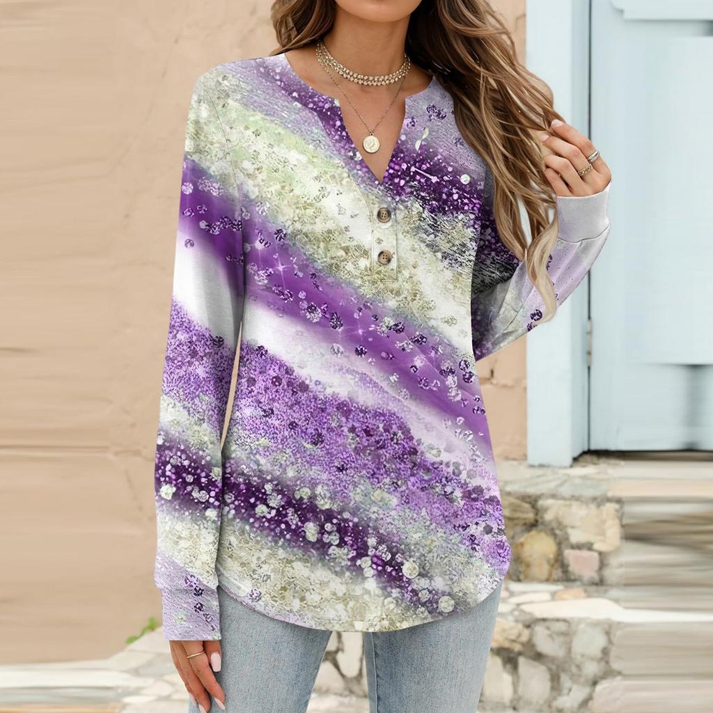 Women's Fashion Casual Printed Long Sleeve T-Shirt Pullover Top