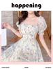 2025 Summer Floral Chiffon Dress: Puff Sleeve, Waist-Slimming, Short Sleeve