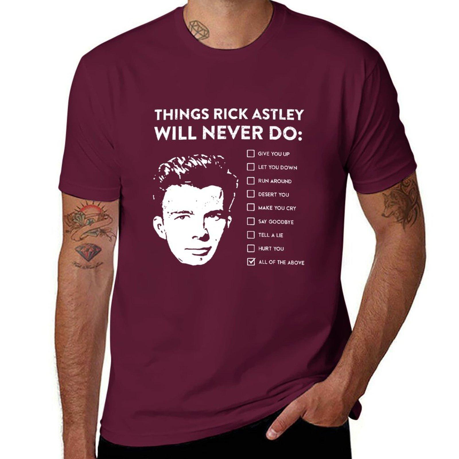 

Things Rick Astley Will Never Do T-Shirt funnys aesthetic clothes tops mens cotton t shirts M