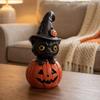 Resin Black Cat on Pumpkin Spooky Ornament Tabletop Decor Pumpkins Halloween Theme Decor for Tiered Tray Shelf Mantel Desks