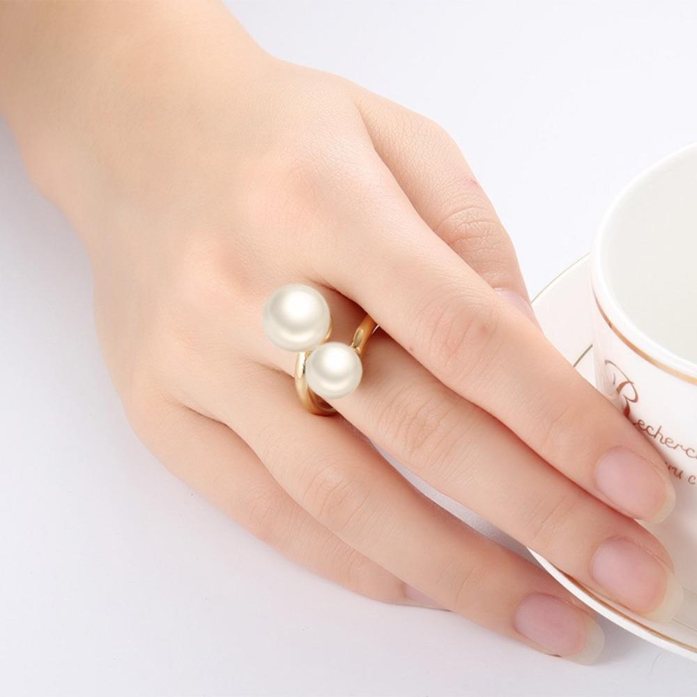 3MM Titanium Steel Pearl Open Ring Gold Women Jewelry Elegant Simple Fashion Accessories