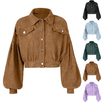 Women's Casual Lapel Corduroy Jacket Single Breasted Short Coat