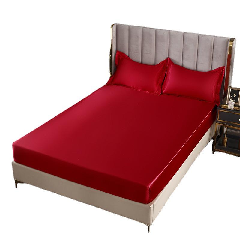 Ice Silk Satin Bed Sheets: Solid Color Three-Piece Set – Imitation Silk Mattress Protector.