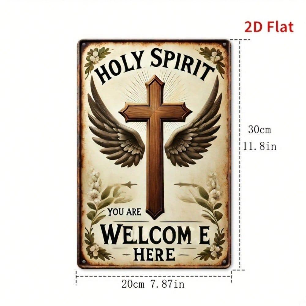 Metal Poster Holy Spirit Cross Wings Vintage Religious Wall Decor