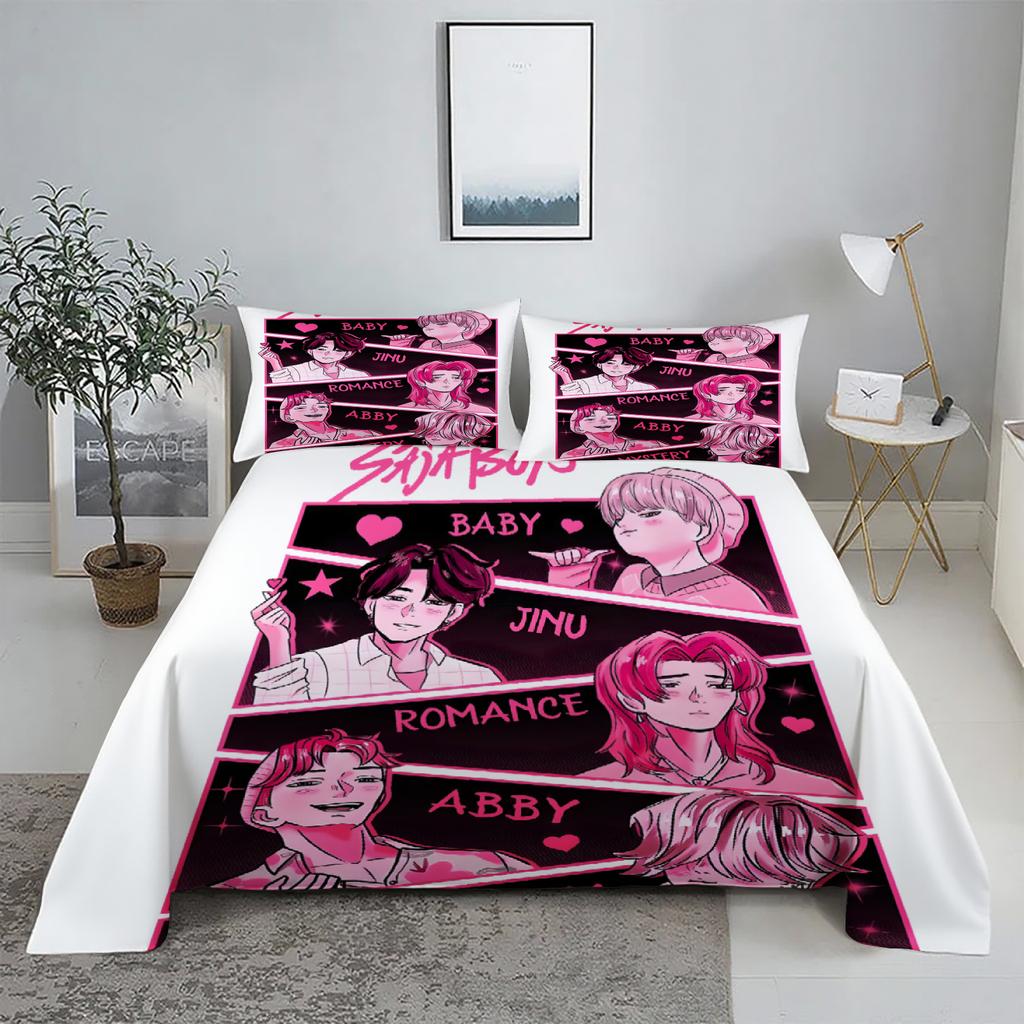 ZOEY D-Demon Hunters K-pop Bed Sheet Set 3D Printed Bed Flat Sheet With Pillowcase Bed Linen King Queen Size