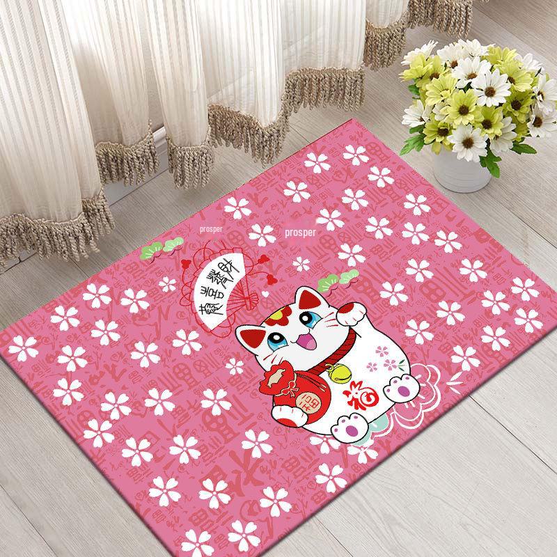 Lucky Cat Anti-Slip Floor Mats for Entrance, Bathroom, and Bedroom