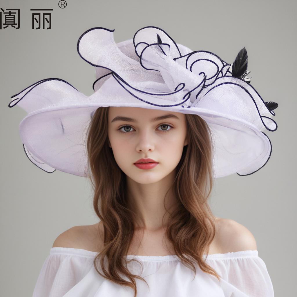 European and American Fashion Organza Hat Women's Summer Elegant Flower Fashion Big Edge Cool Hat Beach Sunscreen Sun Hat Tide