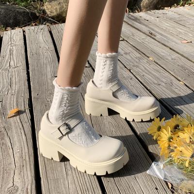 Sapatos de couro pequenos Mary Jane franceses femininos verão doce legal retrô fundo grosso nicho jk estilo britânico salto alto com saia