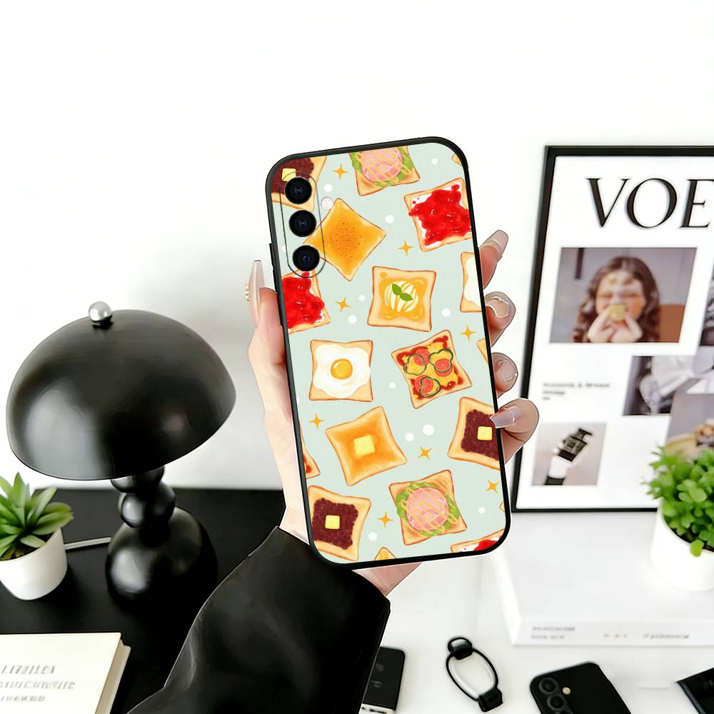Cute Bread Illustration Phone Case Black Silicone Soft For Samsung Galaxy A73,A72,A71,A70,A53,A52,A51