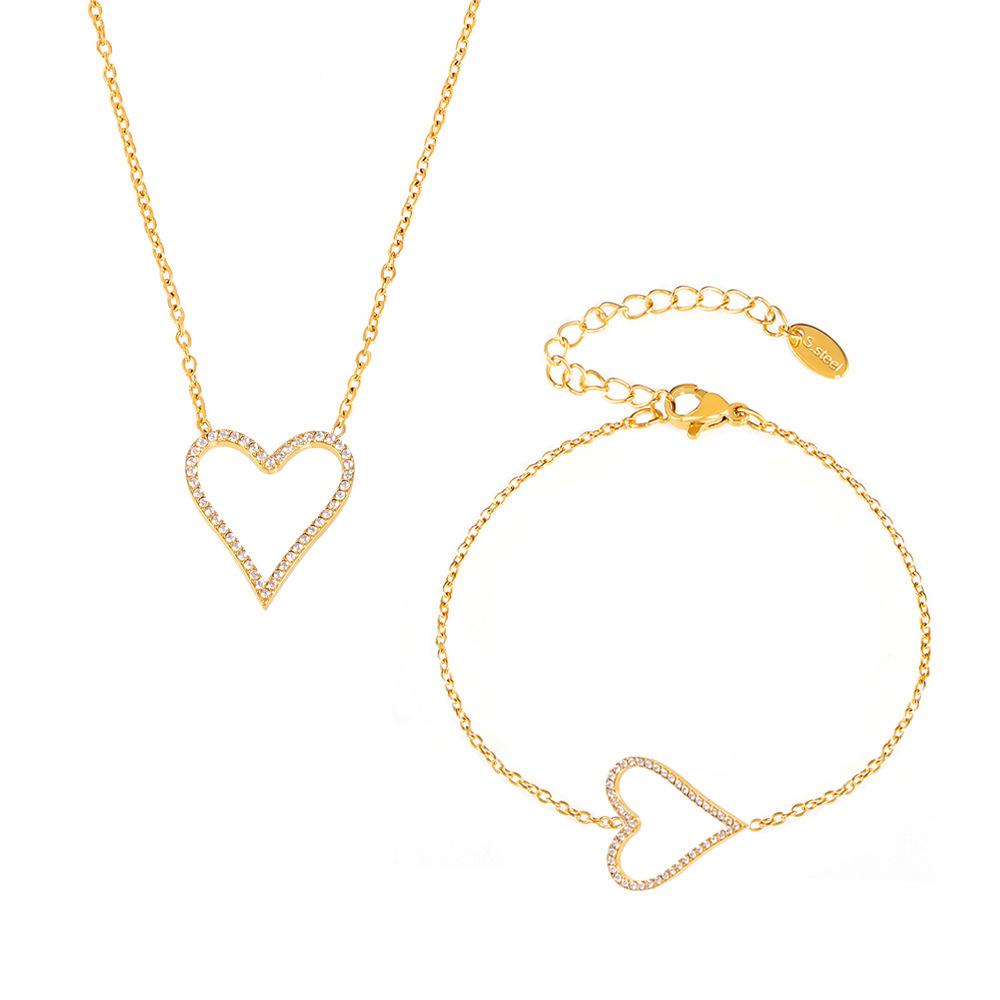 Qiong Yao Heart Zircon Clavicle Chain Bracelet - Light Luxury, Simple Women's Set