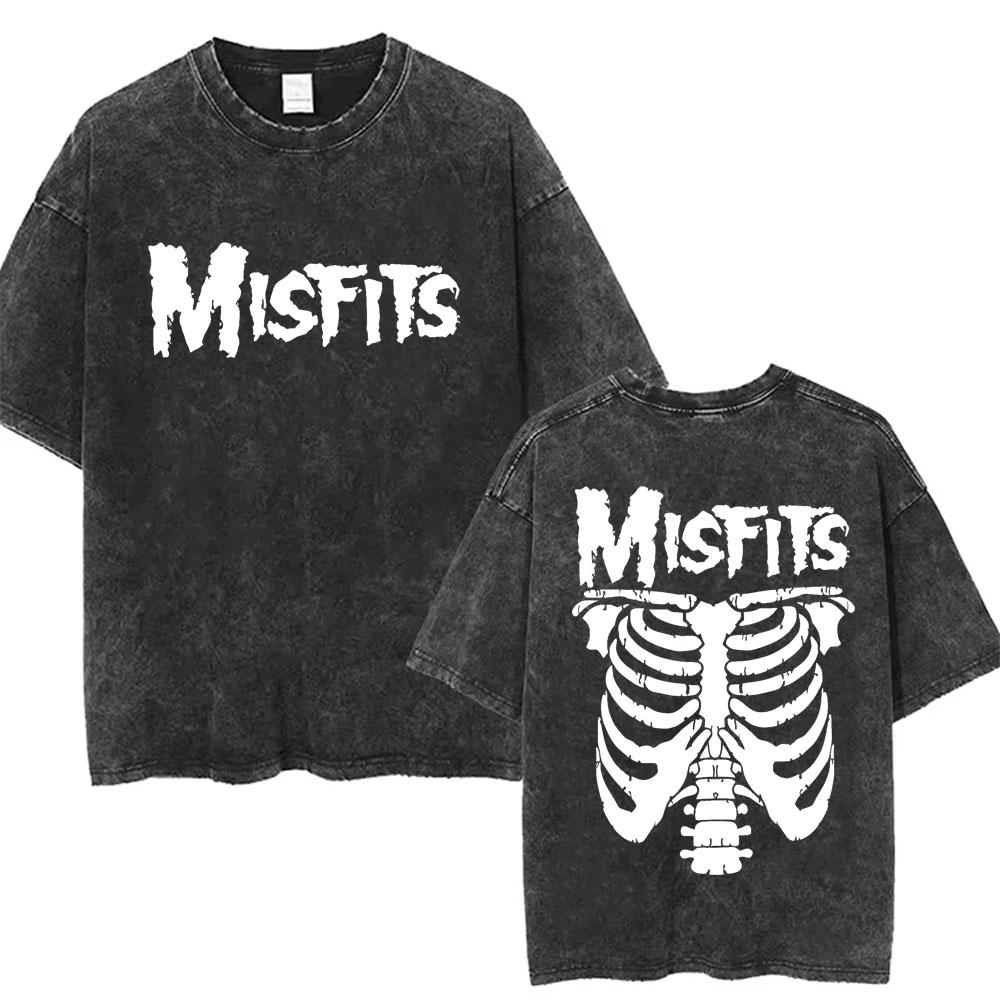 Постиранная винтажная футболка хардкор-панк группы Misfits с графикой ужасов и скелета, мужская и женская мода, футболки оверсайз 2XL