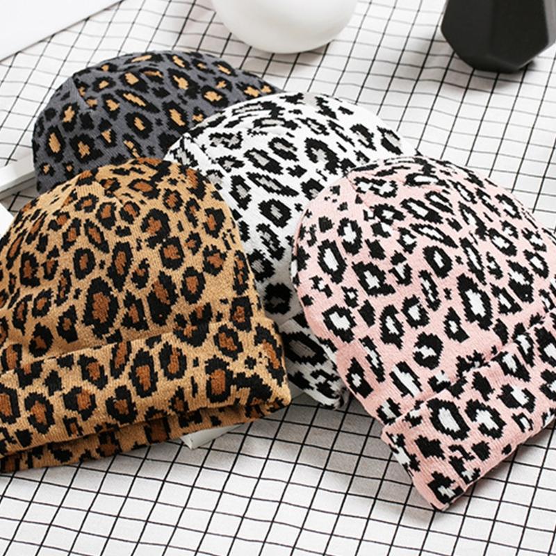 Fashion Leopard-print Knitted Hat Beanie Hat Woolen Hat for Outdoor Activities