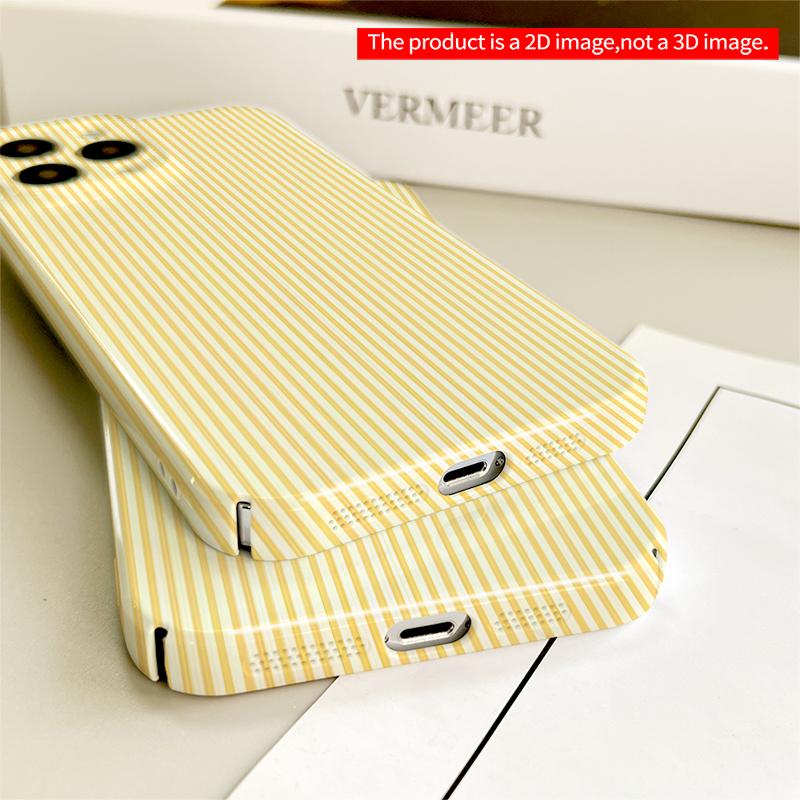 2DFlat Yellow Striped Pattern Phone Case All inclusive film hard iPhone case, compatible with iPhone 18 Pro Max 17 16 15 14 13 12 11