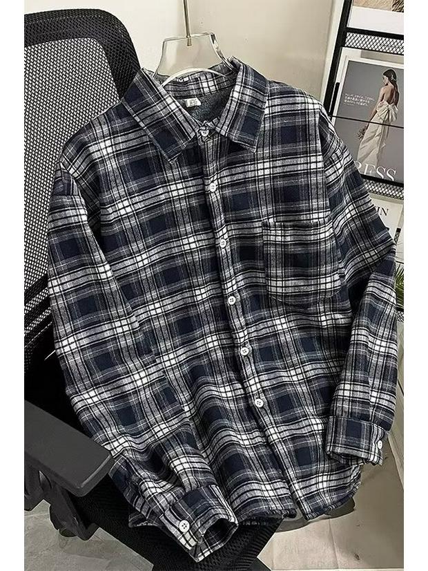 Camisa Xadrez Masculina Forrada com Lã - Jaqueta Casual Retrô de Manga Comprida para Outono/Inverno