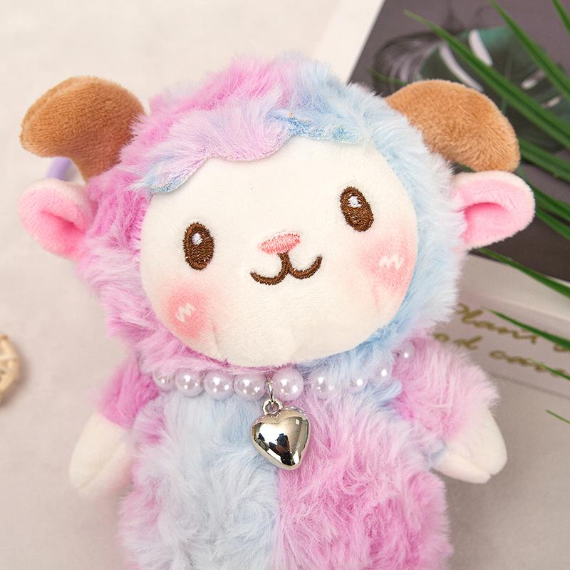 Cute Soft Fluffy Sheep Plush Doll With Pearl Necklace Heart Pendant For Kids Gifts Bedroom Party Decor