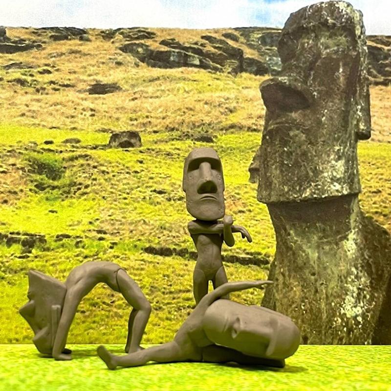 5/6Pcs Moai Statue Set Easter Island Moai Sculpture Pvc Stretching Exercise Moai Decor Mini Desk Figurines Desktop Decoration