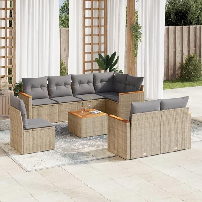 VidaXL Salon de Jardin avec Coussins 9 pcs, Canapés de Terrasse, Ensemble de Meubles de Patio, Mobilier d'Extérieur, Mélange 3226171