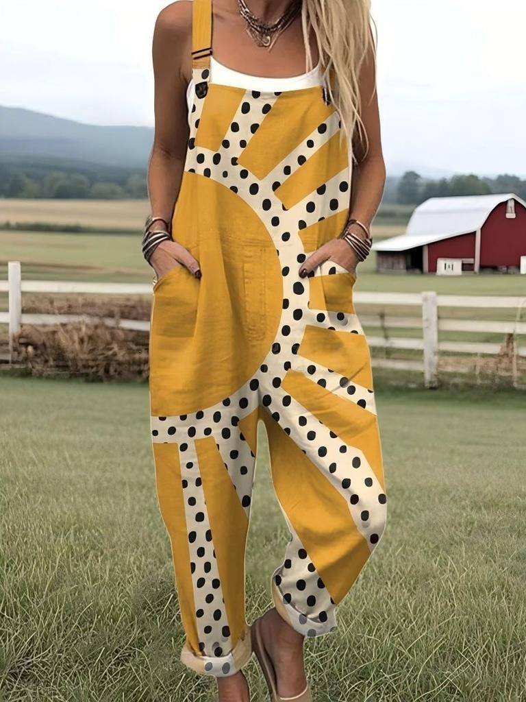 Bretelle da donna Jumpsuit estiva da donna con stampa retrò europea e americana