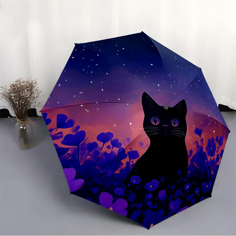 1pc Artistic Black Cat Automatic Open 8-Rib Windproof Umbrella, Travel & Commuting, Suitable for All Seasons