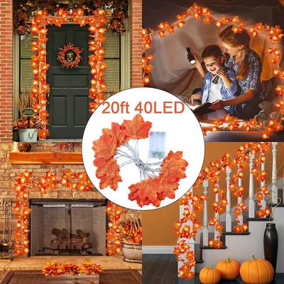 Cordão de luzes de folha de bordo Halloween Garden Party Room Decoration LED Maple Leaf Light String 6m/40 luzes 3AA Luz constante + Flash (Sem bateria)