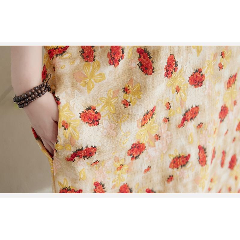 Dimanaf 2025 Women Plus Size Summer Long Dress Floral Casual Vintage Dress Basic V-Neck Loose Dress Maxi