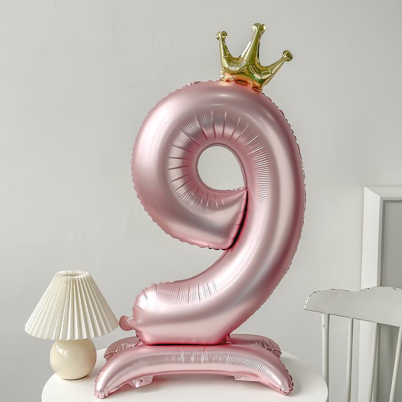 42" Aluminum Foil Number Balloon with Crown Stand for Kids' First Birthday Party Decorations