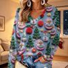 Women's V-Neck Long Sleeve Christmas Printed Lightweight Top for Spring and Summer